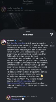 Dukungan Agnez Mo untuk Melly Goeslaw (instagram)